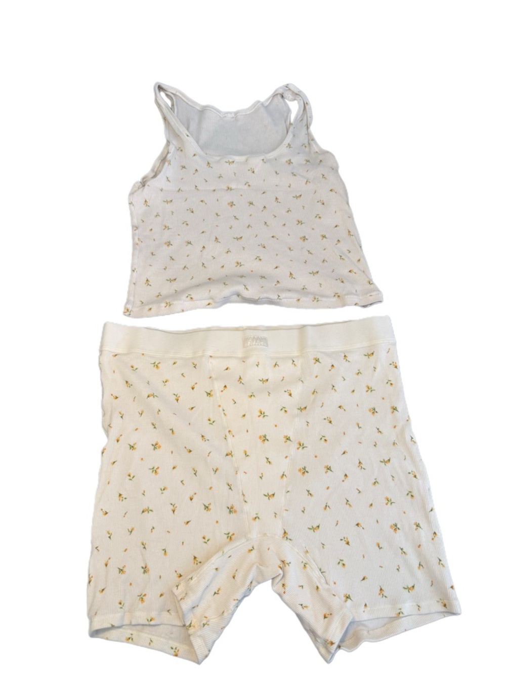 SKIMS Cream Floral Ribbed Tank and Boxer Short Set